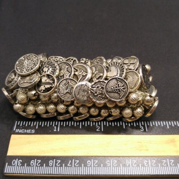 Women's Button Covered Wide Stretch Bracelet, 5 1/2 Inches Plus Stretch - Picture 8 of 8